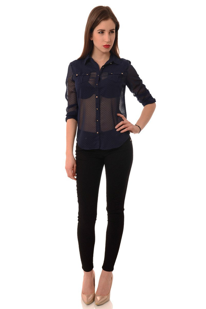 Koszula Damska Siateczka Groszki Granatowa