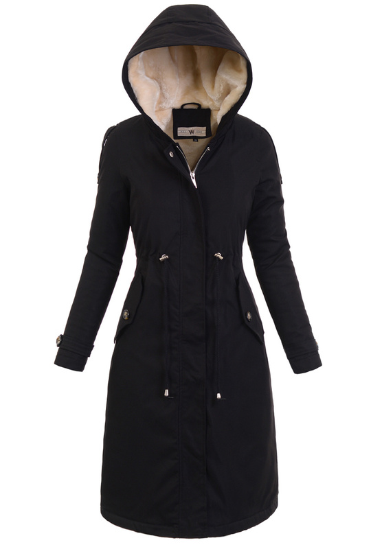 Damska Kurtka Parka Zimowa Olimpia  Czarna Z Futerkiem Ecru