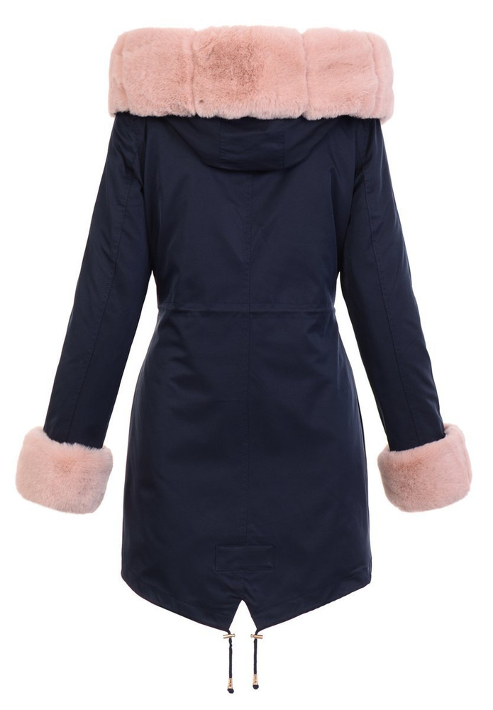 Parka Zimowa 2w1 Granatowa Z Różowym Futerkiem