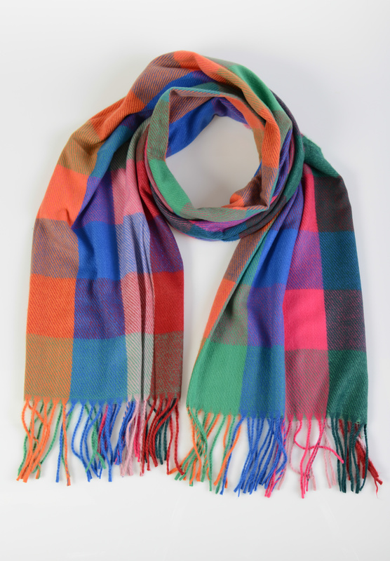 Szal Damski Fioletowy W Kratę