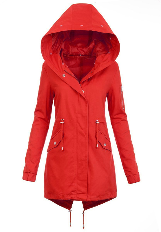 Damska Kurtka Parka 2w1 Emilia Czerwona z Brązowym Futerkiem