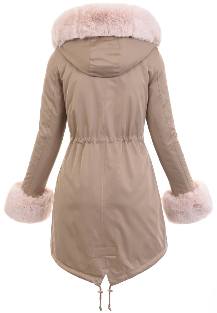 Damska Kurtka Parka Zimowa Patrycja Beżowa Z Futerkiem Ecru