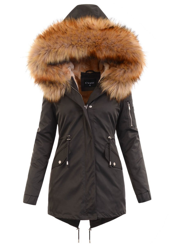 Damska Kurtka Parka 2w1 Dagmara Khaki z Brązowym Futerkiem