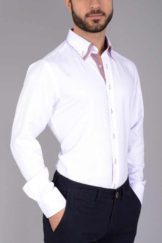 Męska Koszula Podwójny Kołnierz Biała
