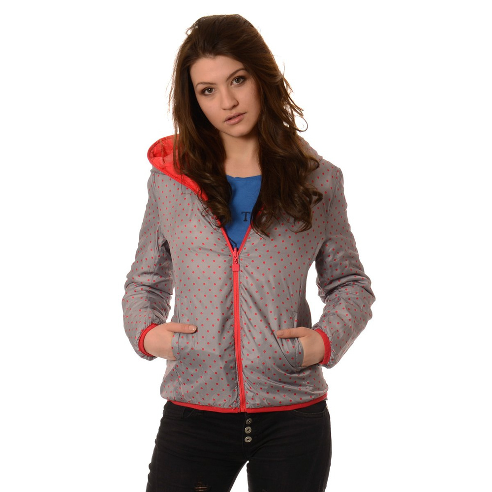 Damska Dwustronna Wiosenna - Jesienna Kurtka Ortalionowa Nadia Czerwono Szara