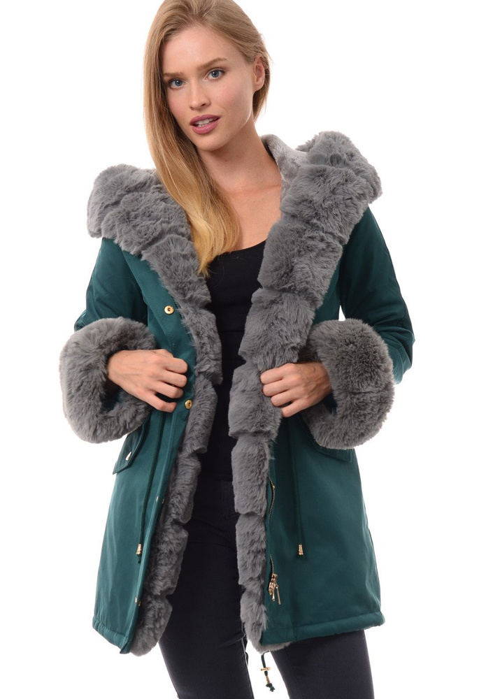 Kurtka Patrycja Zielona Z Szarym Futerkiem