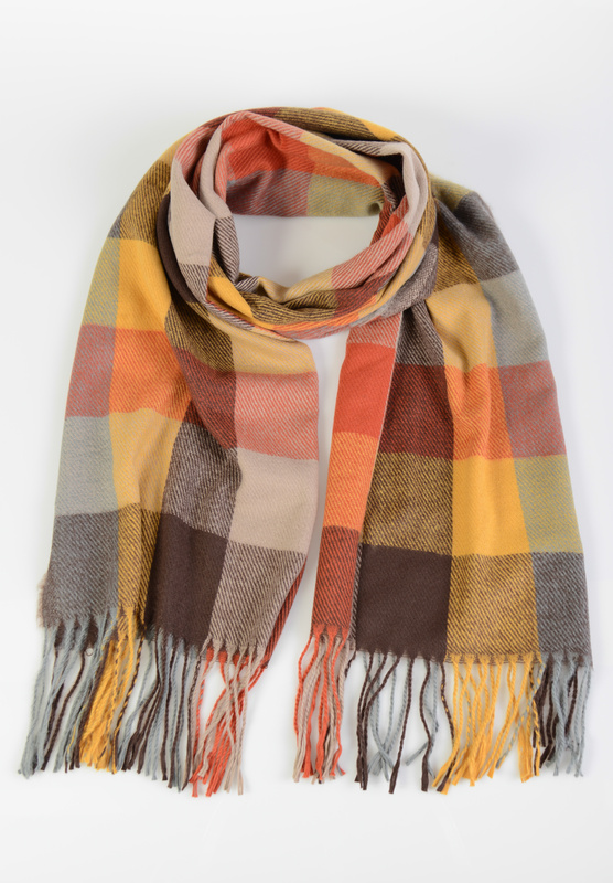 Szal Damski Brązowy W Kratę