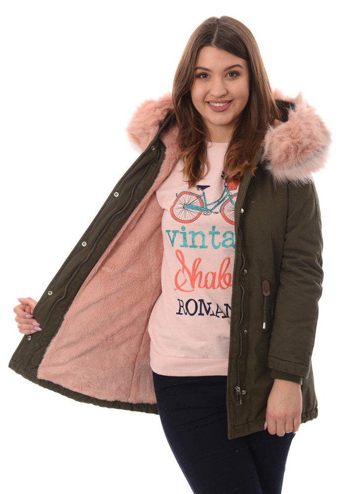 Damska Kurtka Parka Zimowa Kornela Zielona z Różowym Futerkiem