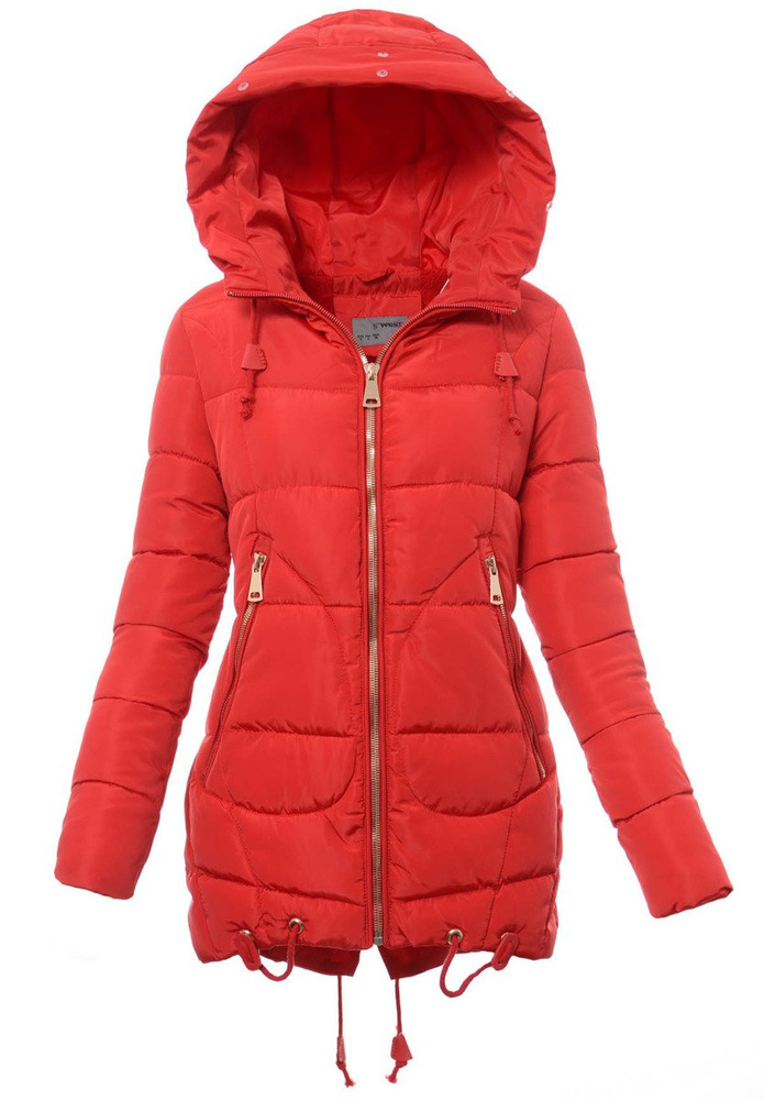 Damska Długa Zimowa Kurtka Ortalionowa Aneta Czerwona