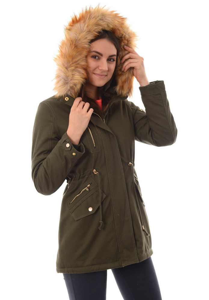 Damska Bawełniana Zimowa Kurtka Parka Zielona
