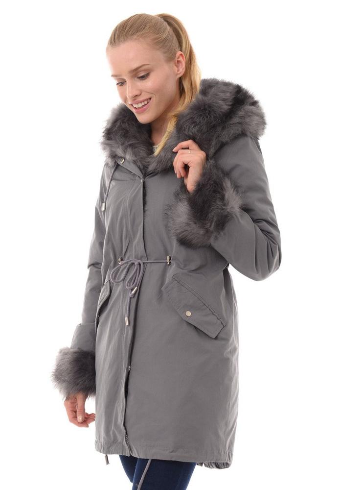 Kurtka Parka 2w1 Aida Szara Z Szarym Futerkiem