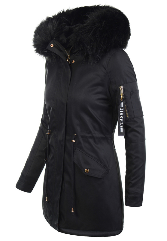 Parka Zimowa Martyna Czarna z Czarnym Futerkiem