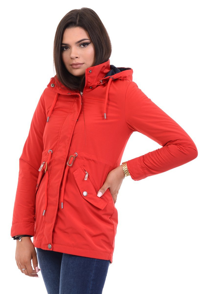 Parka Wiosenna Dwustronna Czerwono-Granatowa