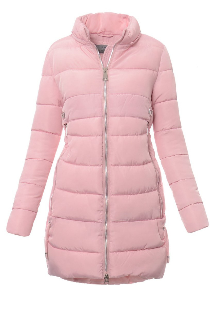 Damska Długa Zimowa Kurtka Ortalionowa Sara Różowa