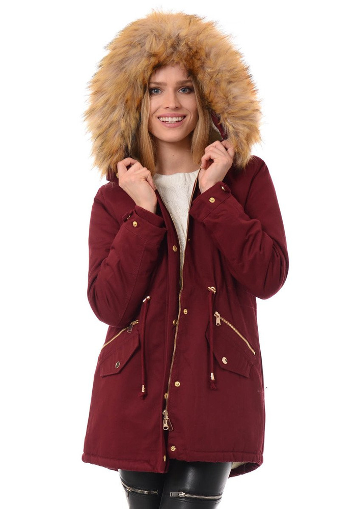 Damska Bawełniana Zimowa Kurtka Parka Flawia Bordowa