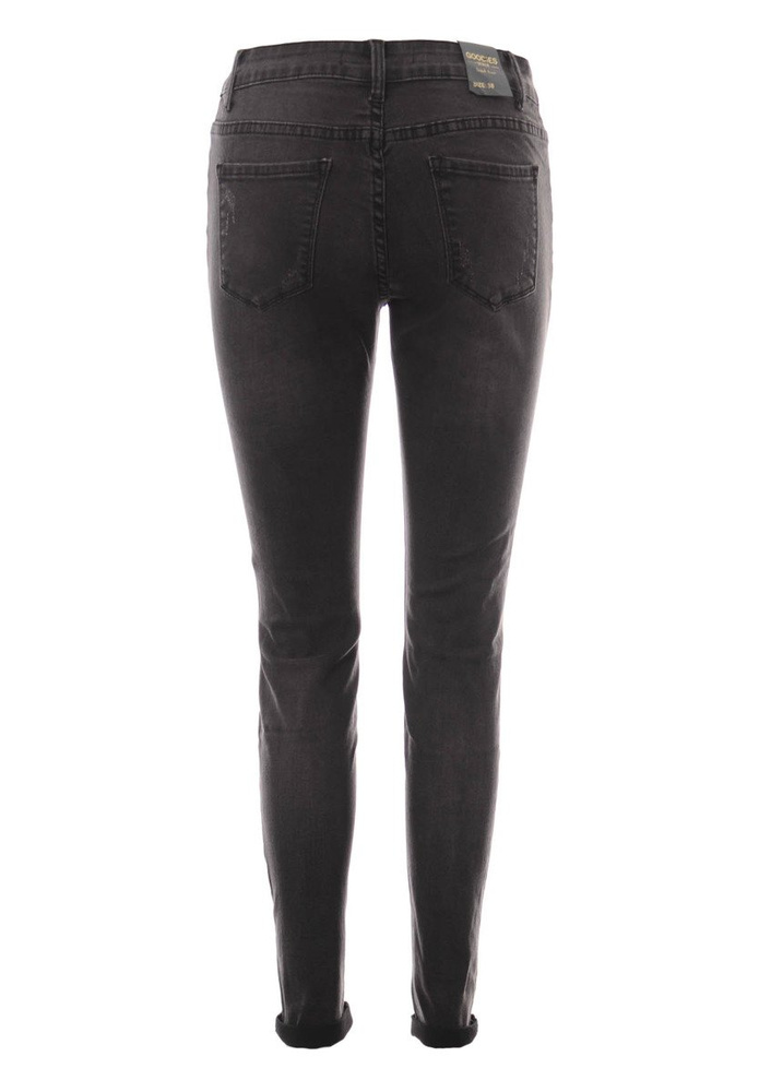 Damskie Spodnie Jeansy Rurki Przetarcia Czarne