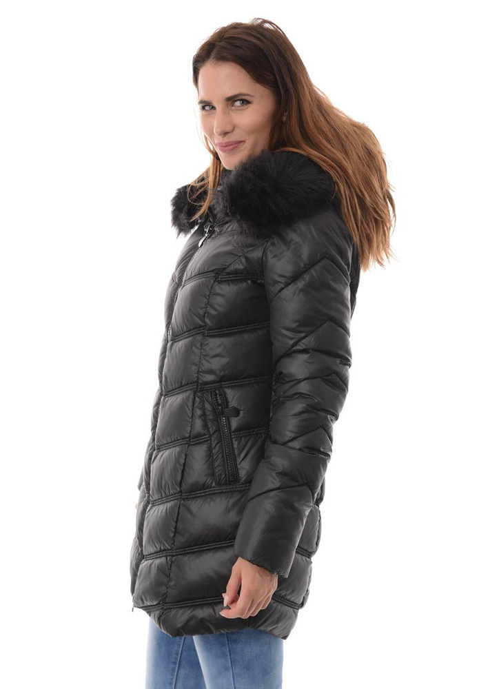 Damska Długa Zimowa Kurtka Ortalionowa Czarna