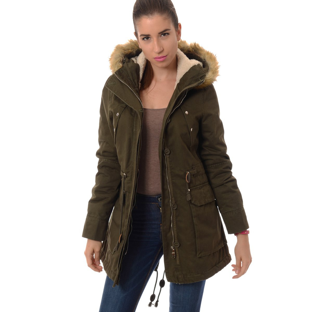 Damska Kurtka Parka Zimowa Futro Carla Zielona