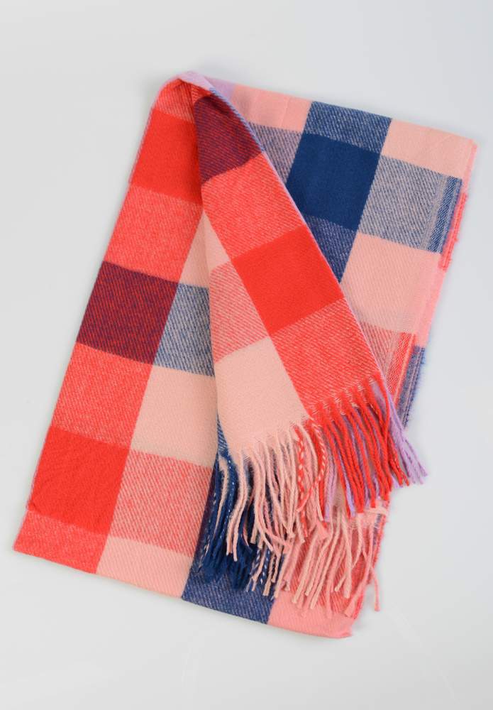 Szal Damski Granatowy W Kratę