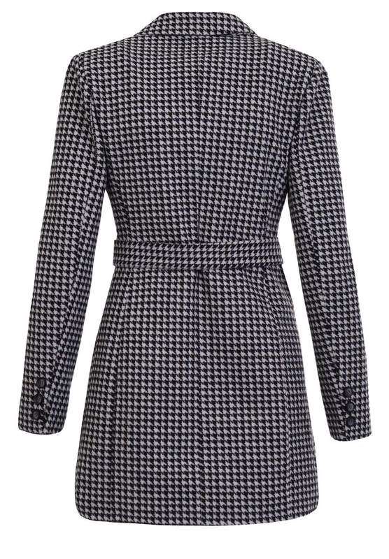 Dzianinowy Płaszcz Wiosenno-Jesienny Pepitka Czarno-Biały