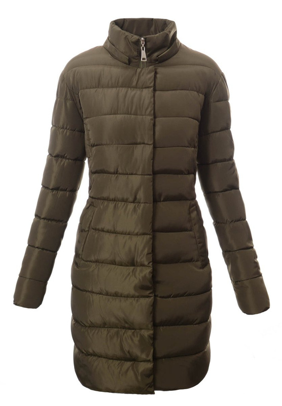 Damska Długa Zimowa Ortalionowa Kurtka Zielona