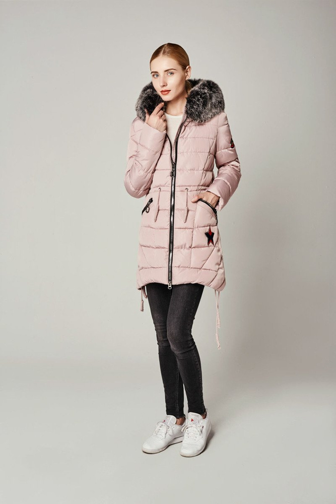Damska Długa Zimowa Kurtka Ortalionowa Daga Różowa