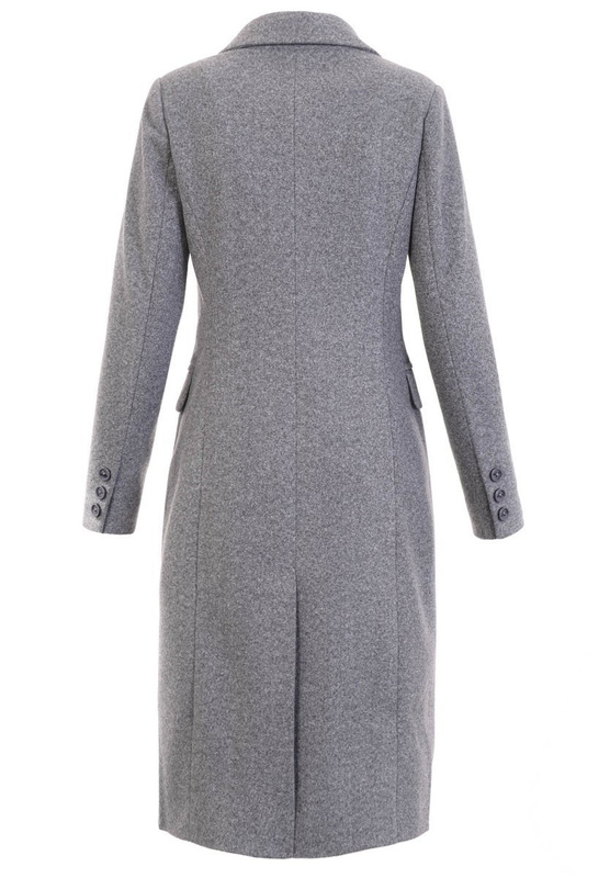 Dzianinowy Szary Płaszcz Wiosenno - Jesienny Rita