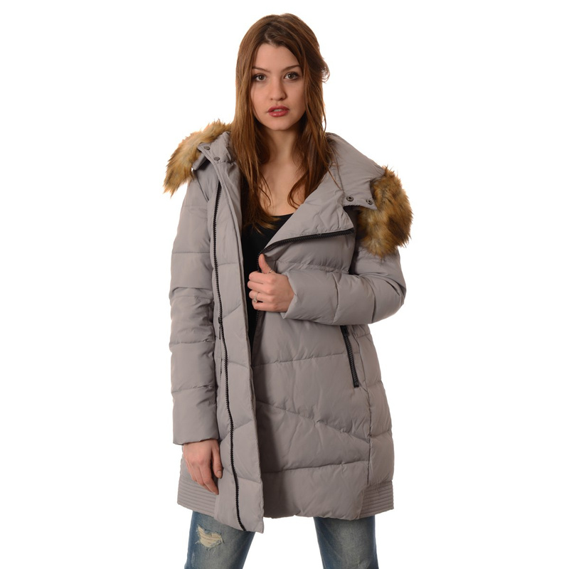 Puchowa Kurtka Zimowa Płaszczyk Srebrna