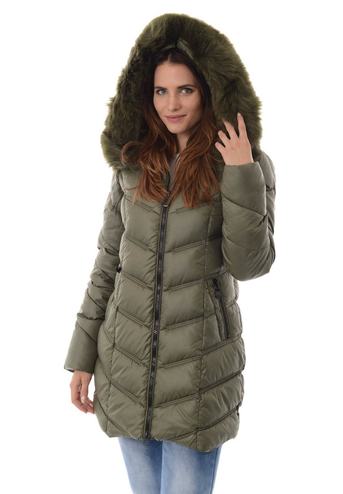 Damska Długa Zimowa Kurtka Ortalionowa Zielona