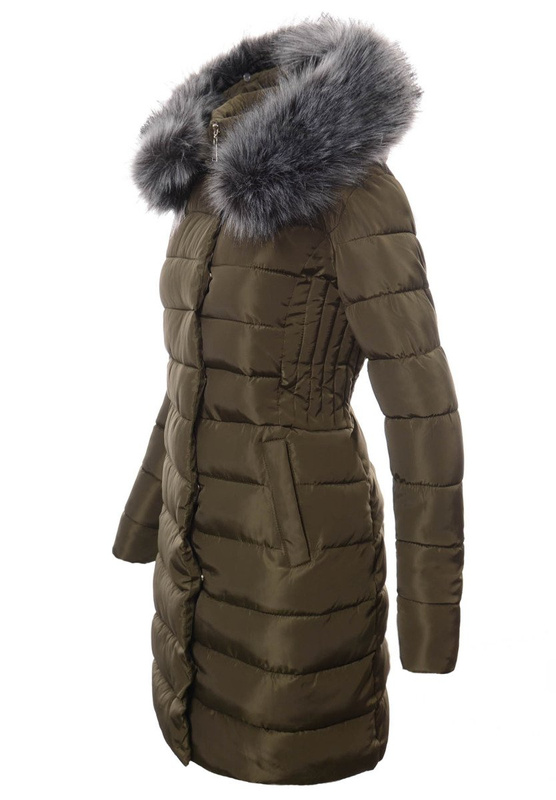 Damska Długa Zimowa Ortalionowa Kurtka Zielona
