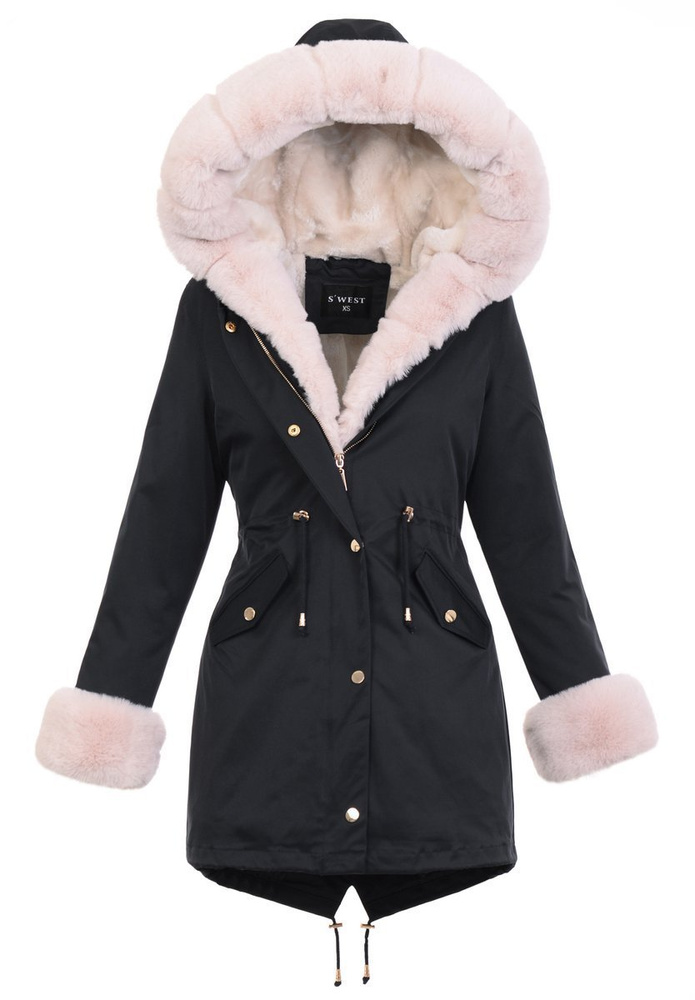 Parka Zimowa 2w1 Czarna Z Futerkiem Ecru