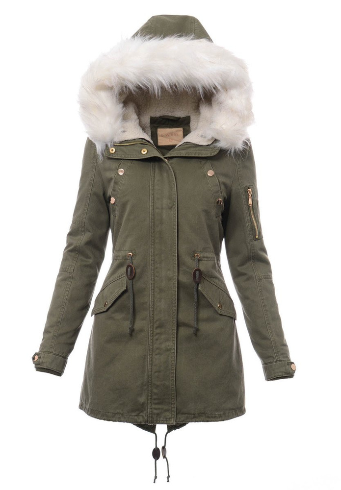 Damska Kurtka Parka Zimowa 2w1 Mila Zielona z Białym Futerkiem