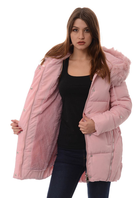 Damska Długa Zimowa Kurtka Ortalionowa Różowa