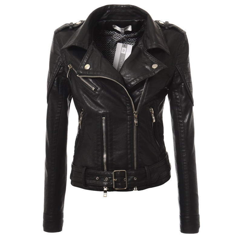 Damska Skórzana Kurtka Ramoneska Czarna