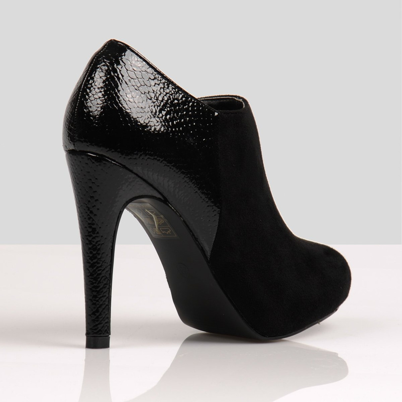 Botki Na Obcasie Welur Skóra Węża Czarne