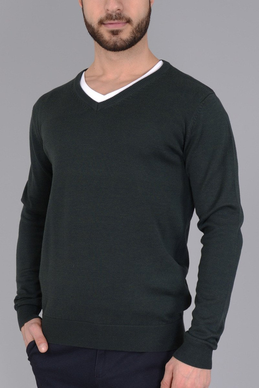 Elegancki Męski Sweter w Serek Zielony