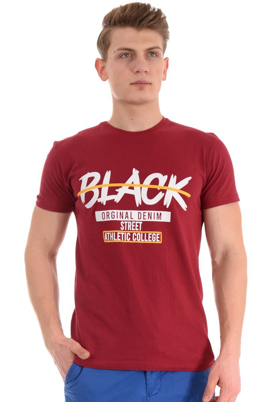 Męska Koszulka T-Shirt Nadruk Bordowa