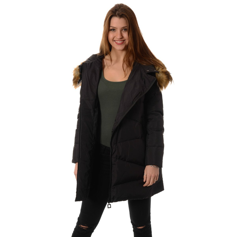 Puchowa Kurtka Zimowa Płaszczyk Czarna