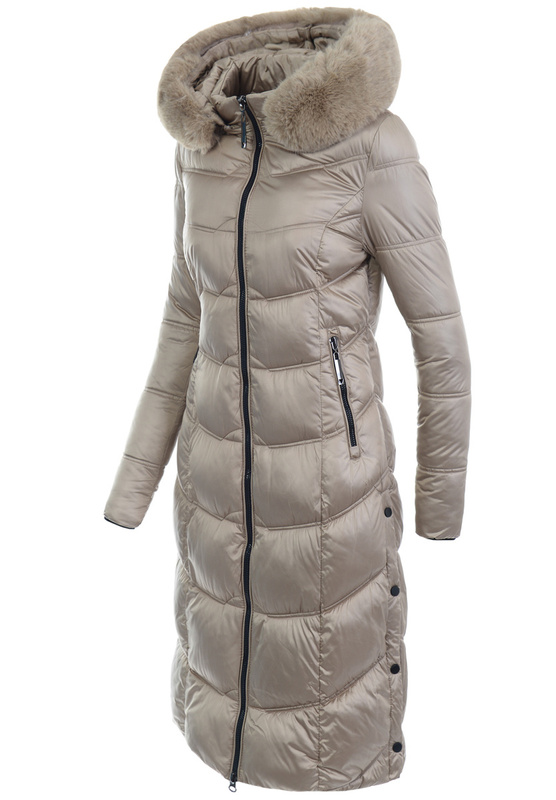 Damska Długa Kurtka Pikowana Linda Beżowa