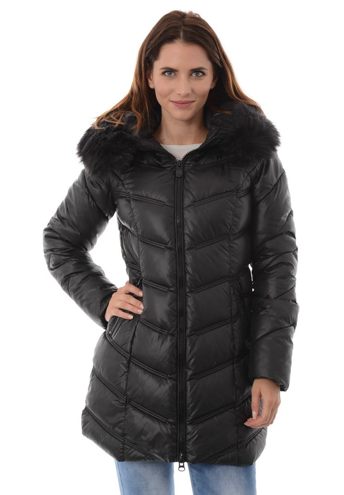 Damska Długa Zimowa Kurtka Ortalionowa Czarna