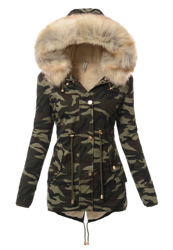 Damska Zimowa Kurtka Parka Moro Z Beżowym Futerkiem