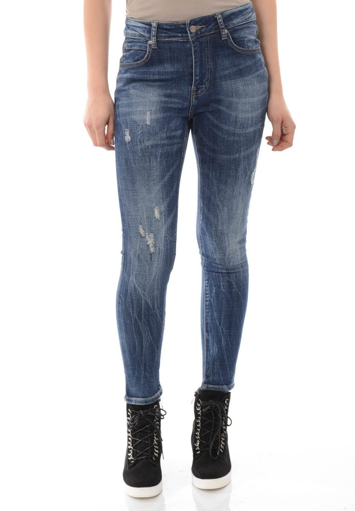 Damskie Spodnie Jeansy Przetarcia Rurki Granatowe