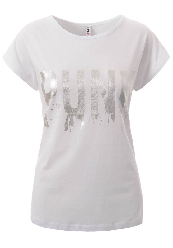 Damska Koszulka Krótki Rękaw T-Shirt Nadruk PUNK Biała