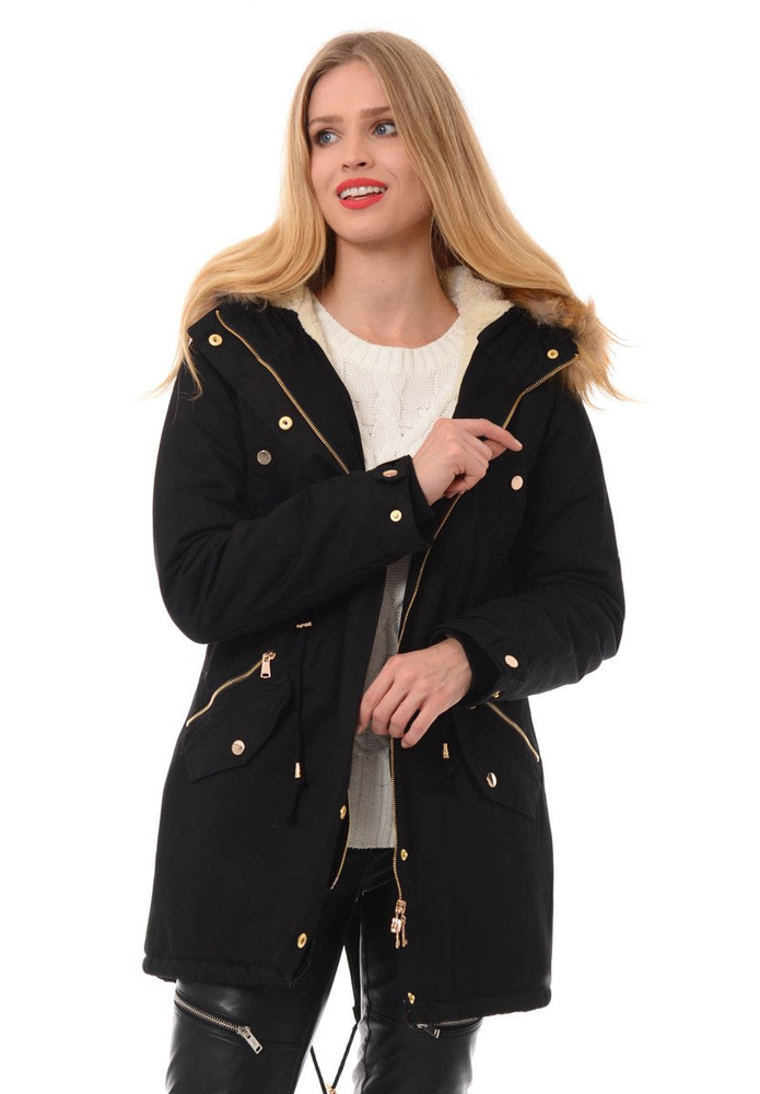 Damska Bawełniana Zimowa Kurtka Parka Flawia Czarna