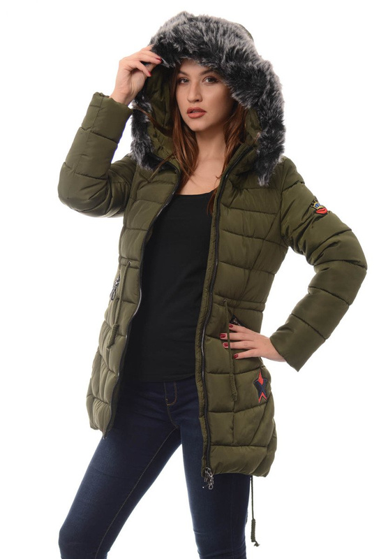 Damska Długa Zimowa Kurtka Ortalionowa Daga Zielona