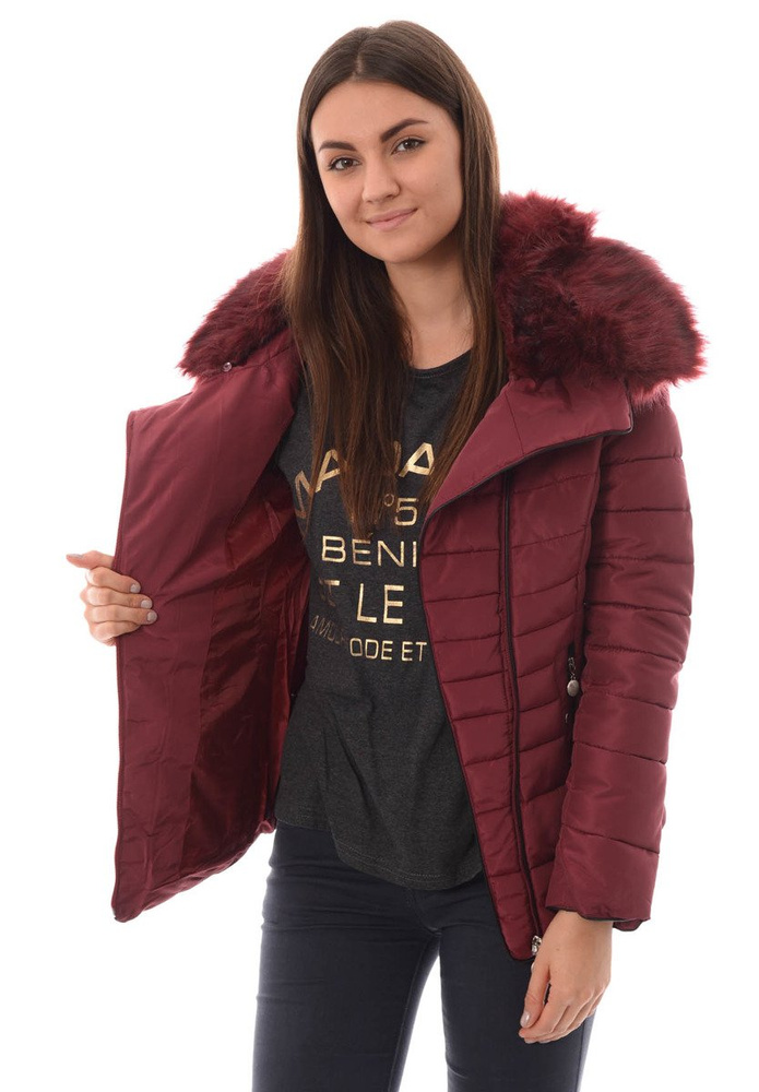 Damska Krótka Zimowa Kurtka Ortalionowa Bordowa