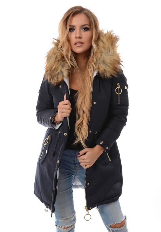 Damska Dwustronna Zimowa Kurtka Granatowa