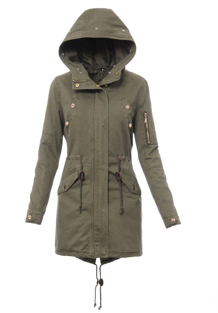 Damska Kurtka Parka Zimowa 2w1 Mila Zielona z Białym Futerkiem