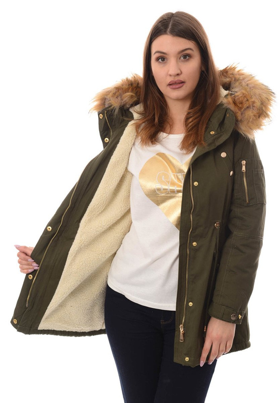 Damska Bawełniana Zimowa Kurtka Parka Zielona