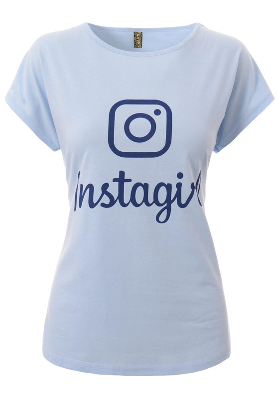 Damska Koszulka Krótki Rękaw T-Shirt Nadruk Instagirl Błękitna